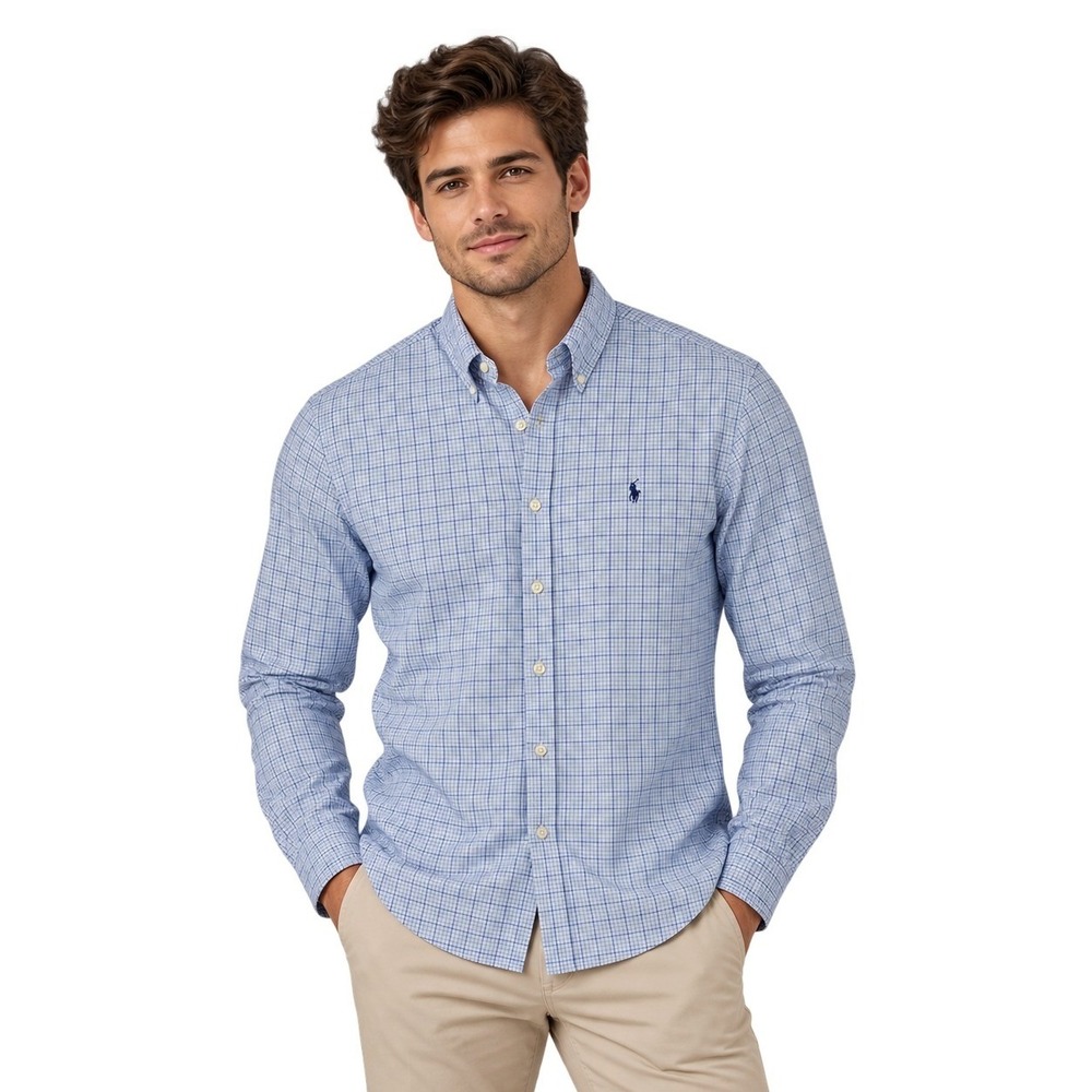 Polo Ralph Lauren Button Down Shirt Mens Size Large Blue White Check 100% Cotton
